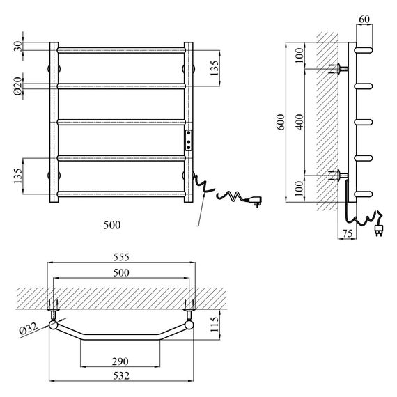 Сушарка для рушників електрична Kroner KRP Diva ER600x500-5 (CV036321) | Зображення 5
