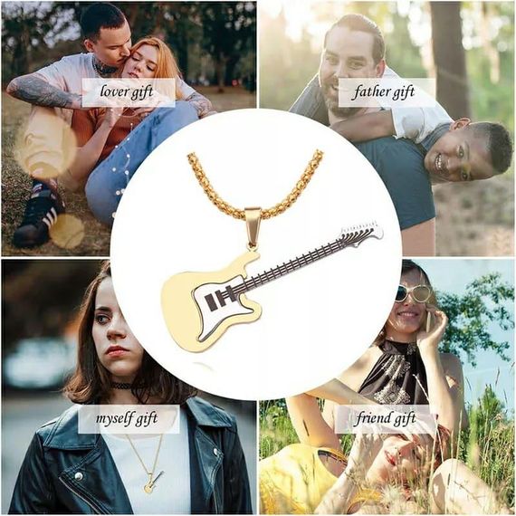 Чоловічий кулон ланцюжка гітара прикрашання біжутерія золотистий Fender Stratocaster | Зображення 1