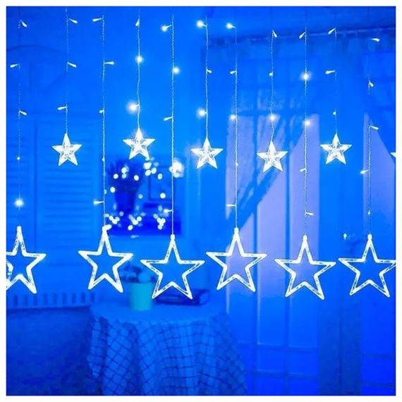Гірлянда штора "Зірки" ZABI-8 USB 120 L, 3*1 м, USB+батарейка, синя | Зображення 1