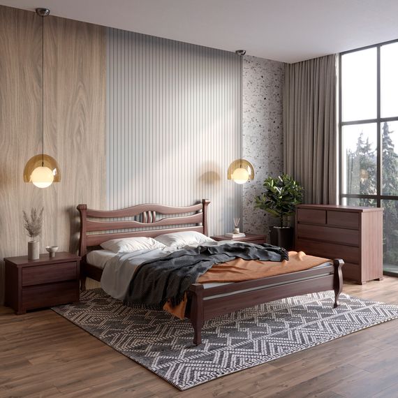 Двоспальне дерев'яне ліжко Mebigrand Даллас Горіх темний 180х200 см (MBG-5966)