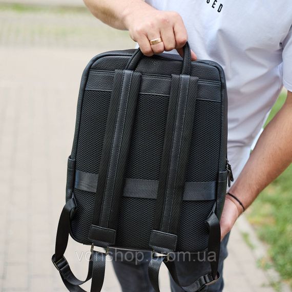 Міський чоловічий рюкзак із натуральної шкіри 40х30х18, наплічник для роботи та подорожей, чорний | Зображення 8