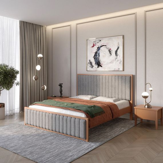 Двоспальне дерев&#039;яне ліжко Mebigrand Відень Коричневий (RAL8025)/Аляска 93 (Сірий) 160х190 см (MBG-10864)