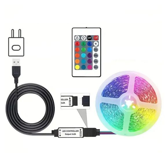 Світлодіодна Led стрічка 10м, з пультом ДК, від USB / Багатокольорова RGB підсвітка для кімнати | Зображення 3