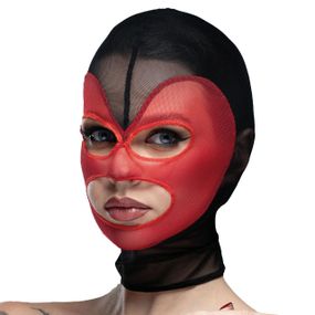 Маска серце сітка з відкритим ротом та очима Feral Feelings - Hearts Mask Black/Red Sex Aura