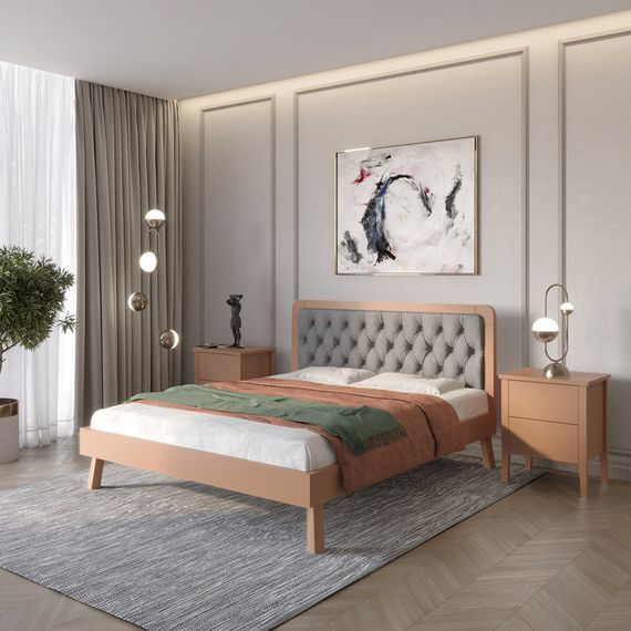 Односпальне дерев&#039;яне ліжко Mebigrand Токіо Коричневий (RAL8025)/Аляска 93 (Сірий) 90х190 см (MBG-11197)