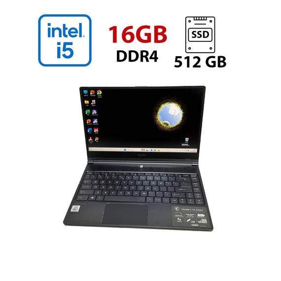 Ультрабук Б-класс Modern 14 MS-14B3 / 14" (1920x1080) TN / Intel Core i5-10210U (4 (8) ядра по 1.6 - 4.2 GHz) / 16 GB DDR4 / 512 GB SSD / Intel UHD Graphics / WebCam б/у