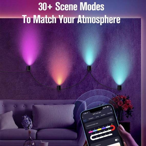 Настенная LED лампа RGB Intelligent wall lamp 4 pcs with Bluetooth European plug with app Black | Зображення 3