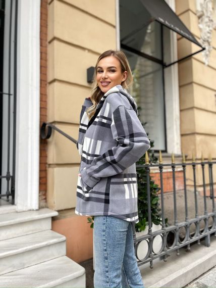 Женская теплая флисовая рубашка в клетку ALI302 цвет серый, размер 56/58 | Зображення 2