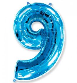 Фольгированная цифра 9 ("32)  синяя, 80 см