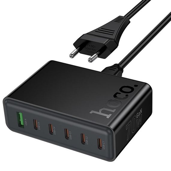 СЗУ Hoco C152A Modern PD70W 6in1 (5USB-C и 1USB-A) Black | Зображення 3