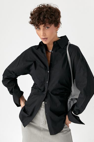 Класична однотонна сорочка з драпіруванням - чорний цвет, ONE SIZE (є розміри) | Зображення 4