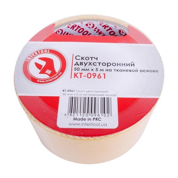 Скотч двосторонній на тканинній основі 5 м, 50 мм INTERTOOL KT-0961 | Зображення 1
