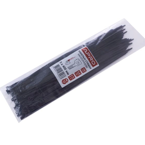 Хомут пластиковий 4,6*400 (5*400)мм універсальний чорний 100шт/уп Туреччина APRO