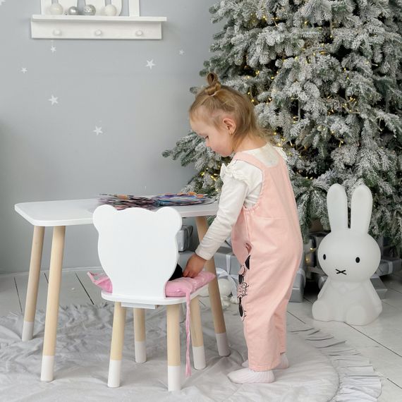 Дитячий прямокутний стіл і стільчик білосніжний ведмежа. Столик білий дитячий | Зображення 1