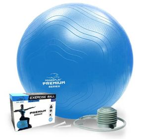 М'яч для фітнесу (фітбол) укріплений PowerPlay 4000 Ø65 cm Premium Gymball Anti-Burst Синій + помпа (PP_4000_65cm_Blue)