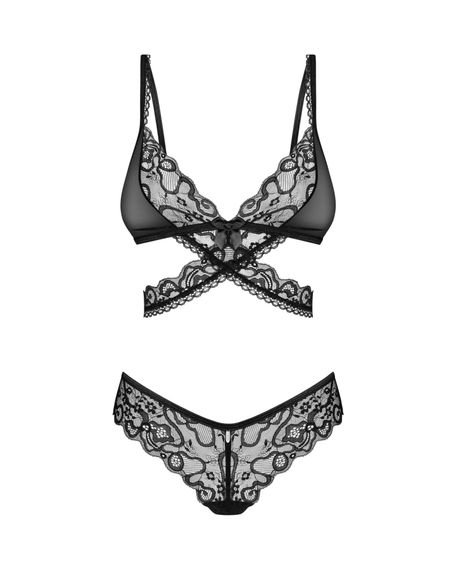 Комплект Obsessive Blomentis 2-pcs set, XS/S, кружевной, лиф с завязками на спине, трусики-слипы | Зображення 2