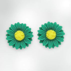 Очаровательные детские серьги клипсы для девочек Liresmina Jewelry «Подсолнух» в зелено-желтом цвете 1.5 с