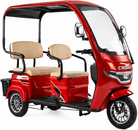 Электротрайк Crosser TR-7 1000W 72V 24Ah, 3 места, до 60 км, с крышей и кофром, трехколесный электроскутер Червоний
