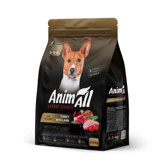 Сухий корм з індичкою та ягнятиною для собак середніх порід Animall Dog Turkey and Lamb Medium Breed, 2.5 кг