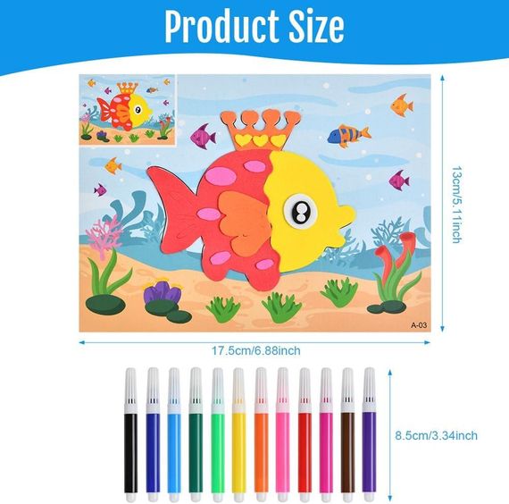 Подарочный набор для рукоделия 3D наклейки из пены EVA, игра-головоломка с рисунками + фломастеры, для детей | Зображення 1