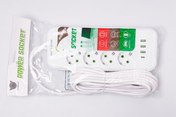 Мережевий фільтр 2.8 м подовжувач на 8 розеток з 3 USB 1 Type-C та кнопкою відключення F20U Білий HP-5-27 | Зображення 6