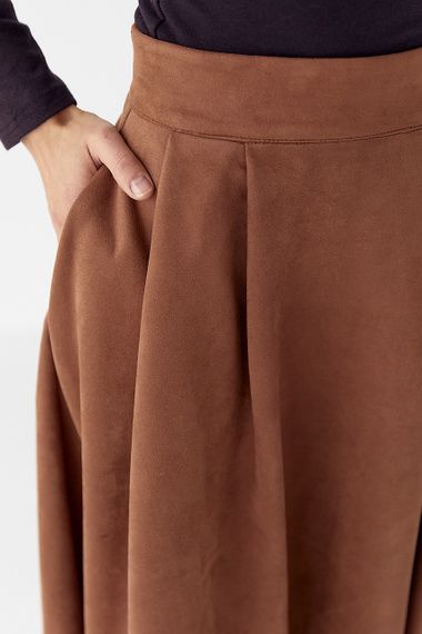 Замшева пишна спідниця довжини міді - коричневий цвет, S (є розміри) | Зображення 3