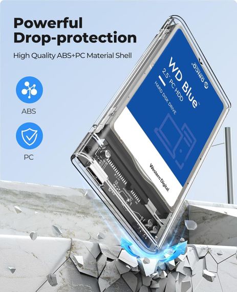 Чохол для жорсткого диска, захисний, прозорий з USB 3.0, ORICO для 2.5-дюймового зовнішнього жорсткого диска. | Зображення 6