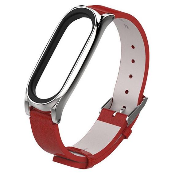 Шкіряний ремінець Primo Mijobs для фітнес-браслета Xiaomi Mi Band 3 - Red&Silver