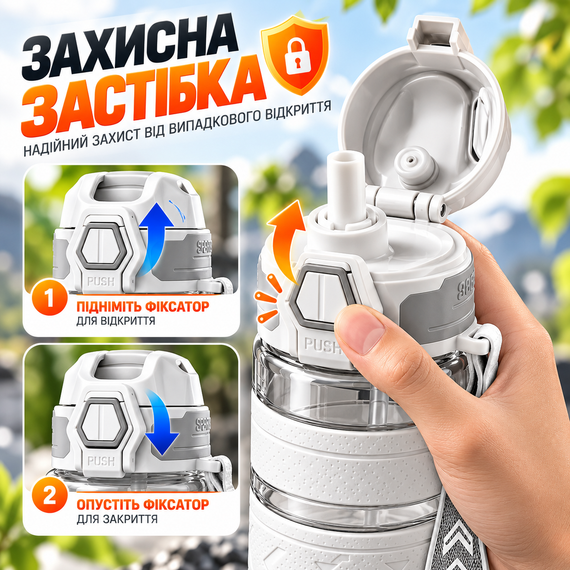 Спортивная бутылка KANGZYUAN 500 мл белая Tritan BPA-free ударопрочная эко-бутылка с антискользящими вставками | Зображення 7