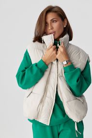 Жіноча тепла подовжена жилетка - бежевий цвет, M (є розміри)