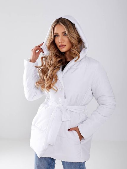 Жіноча зимова куртка з поясом, арт. 505, білий