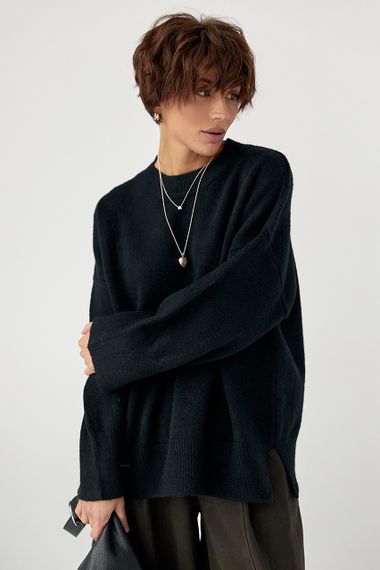 В'язана кофта оверсайз із розрізами - чорний цвет, ONE SIZE (є розміри)