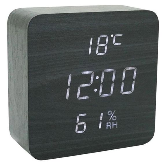 Електронні настільні годинники-будильник з термометром, вологістю IS-175 VST-872S-6 чорно-білі | Зображення 1