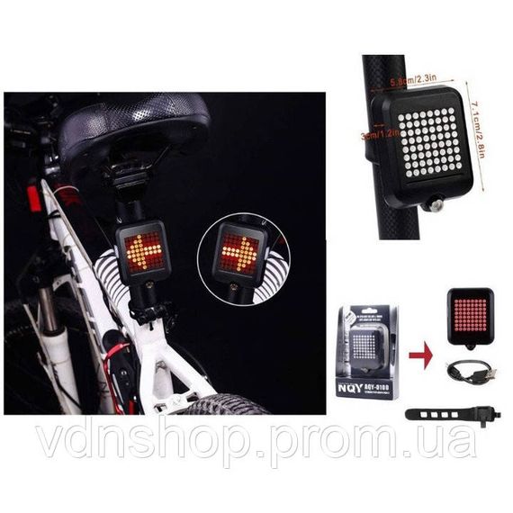 Стоп-сигнал-поворот велосипедний в зборі, Велофара із заднім стоп-сигналом, Ліхтар задній вело QU-94 | Зображення 3