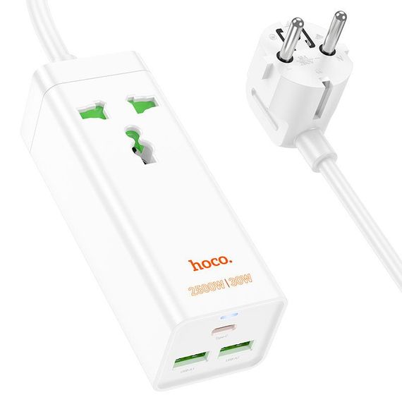 Мережевий фільтр HOCO AC9A на 1 розетку + 2 USB+USB-C, 30W, 220В, кабель 1, 5м | Зображення 2