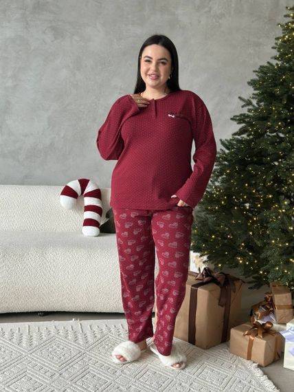 Тепла жіноча бордова піжама PLUS SIZE з мікрофлісу | Зображення 9