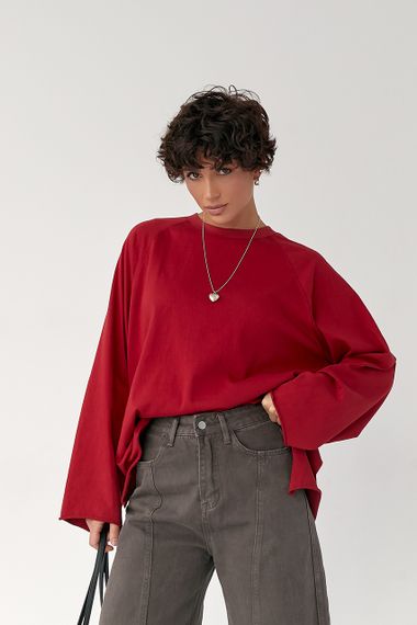 Однотонний вільний лонг - червоний цвет, ONE SIZE (є розміри) | Зображення 2