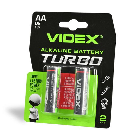 Батарейка лужна Videx LR6/AA Turbo 2шт BLISTER | Зображення 1
