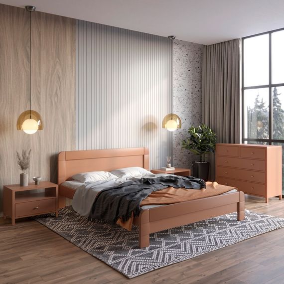 Двоспальне дерев&#039;яне ліжко Mebigrand Тоскана Коричневий (RAL8025) 140х200 см (MBG-3671)