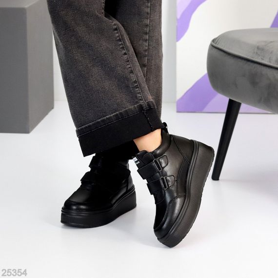 Спортивні чорні зимові черевики натуральна шкіра на липучках | Зображення 5