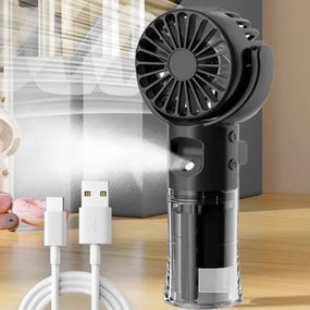 Ручной вентилятор с распылителем воды и USB, Черный / Аккумуляторный мини вентилятор