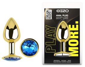 Анальна пробка з кристалом EGZO - Gold Round Plug Blue size S Sex Aura