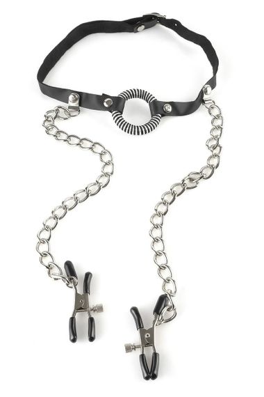 Кляп с зажимами для сосков Pipedream Fetish Fantasy Series черный Sex Aura | Зображення 2