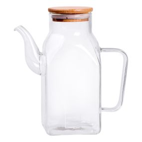 Стеклянная бутылка для масла 750 мл с ручкой и бамбуковой крышкой HP-34-4