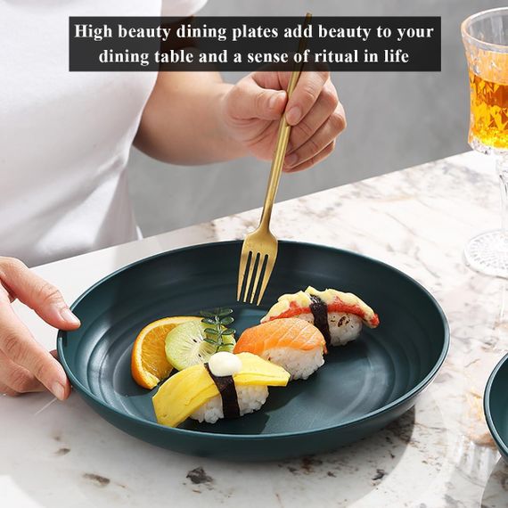 Набор пластиковых тарелок 8 шт 23 см, многоразовые обеденные миски темно-зеленые для кемпинга, дома, природы | Зображення 4