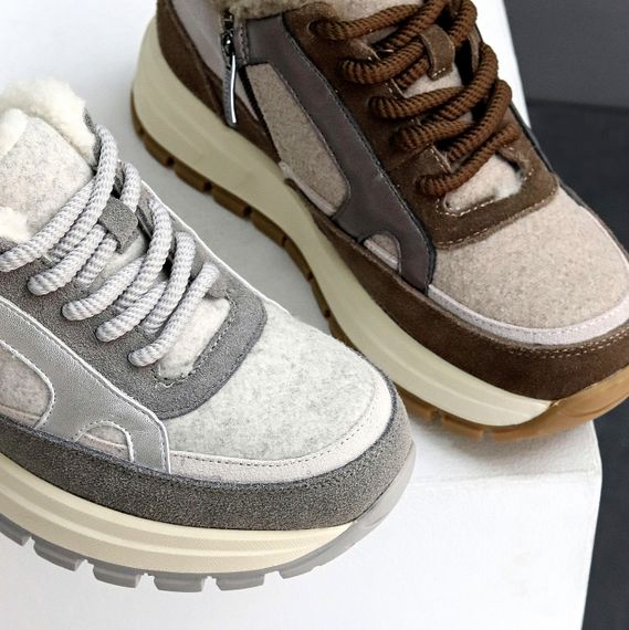 Дизайнерські комбіновані фетрові зимові сірі кросівки | Зображення 9