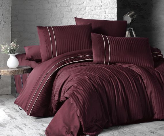 Постільна білизна First Choice Deluxe Satin 200х220 Stripe Style Dark Red