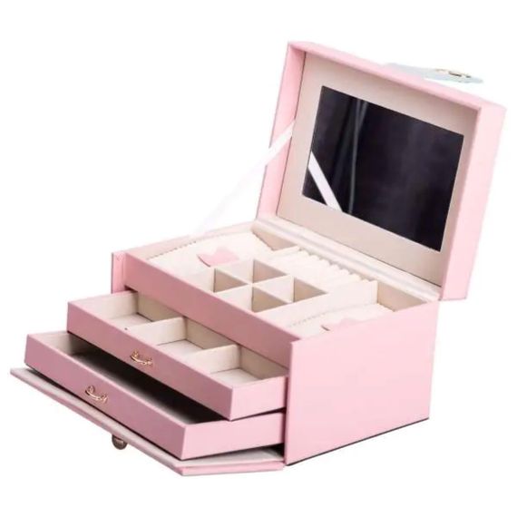 Шкатулка для украшений из эко кожи 3 яруса с зеркалом органайзер для ювелирных изделий HP-5-17P | Зображення 2