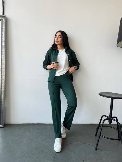 Женский костюм тройка рубашка+футболка+брюки трикотажный NB23007 размер 42/44 цвет бутылка | Зображення 2