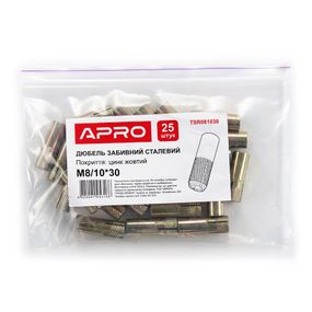 Дюбель сталевий забивний М 8/10х30 цинк жовтий (пач. 25 шт.) APRO TSR0810301